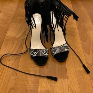 Missguided black and snake skin high heeled shoe